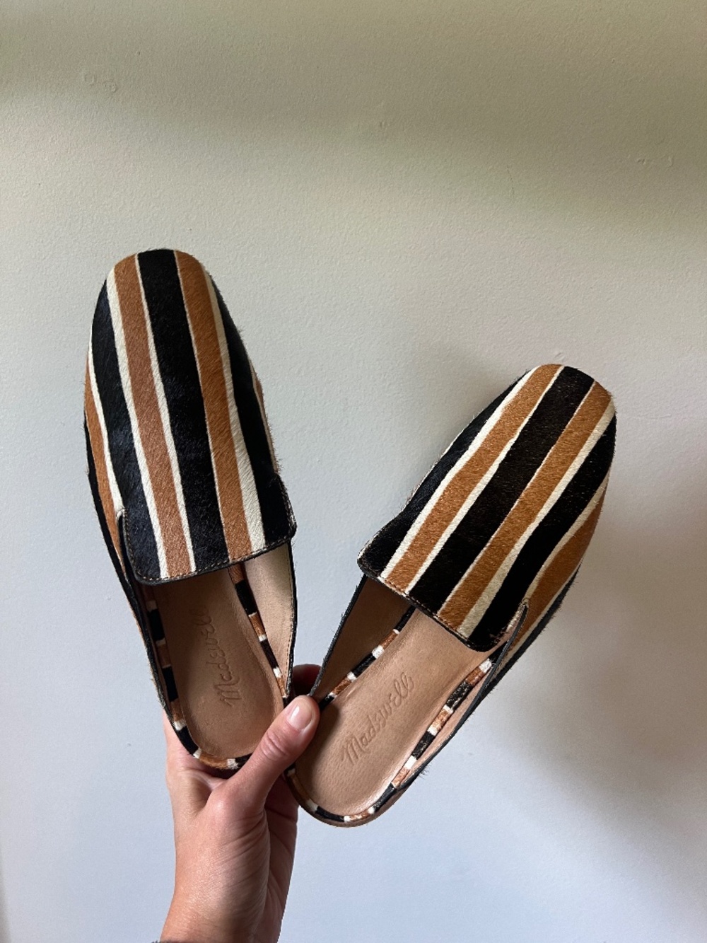 Madewell Willa Loafer Mule in Striped Calf Hair | Leather Mule Size 6